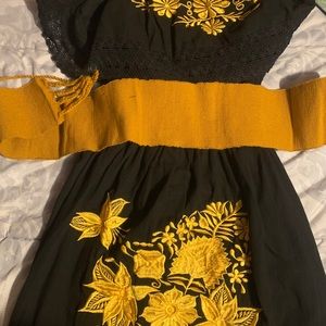 Black & gold Mexican embroidered dress
